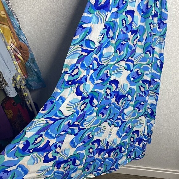 Abel The Label Anthropologie Blue Boho Smocked V Neck Maxi Dress Small Dress Up - Picture 8 of 11